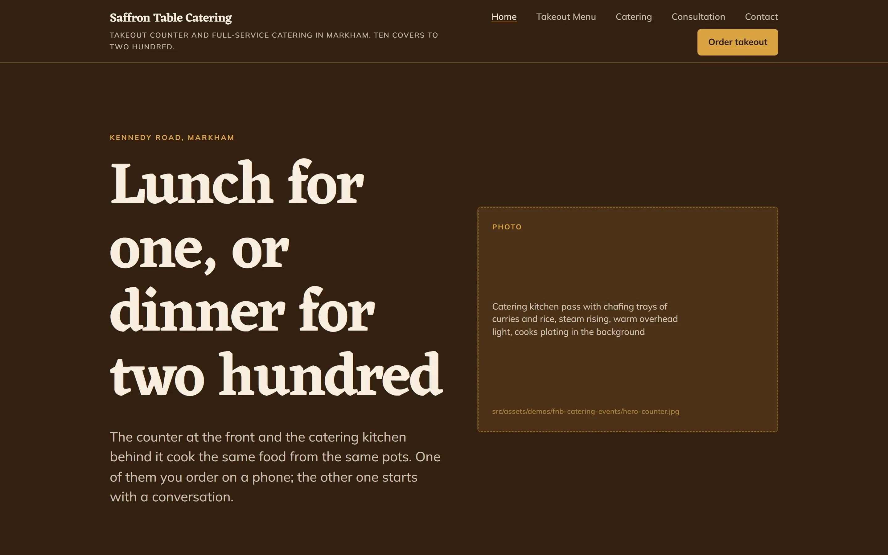 The saffrontable.ca sample site, landing page