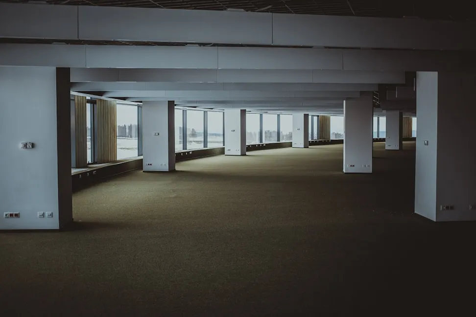 A commercial lobby being cleaned after hours
