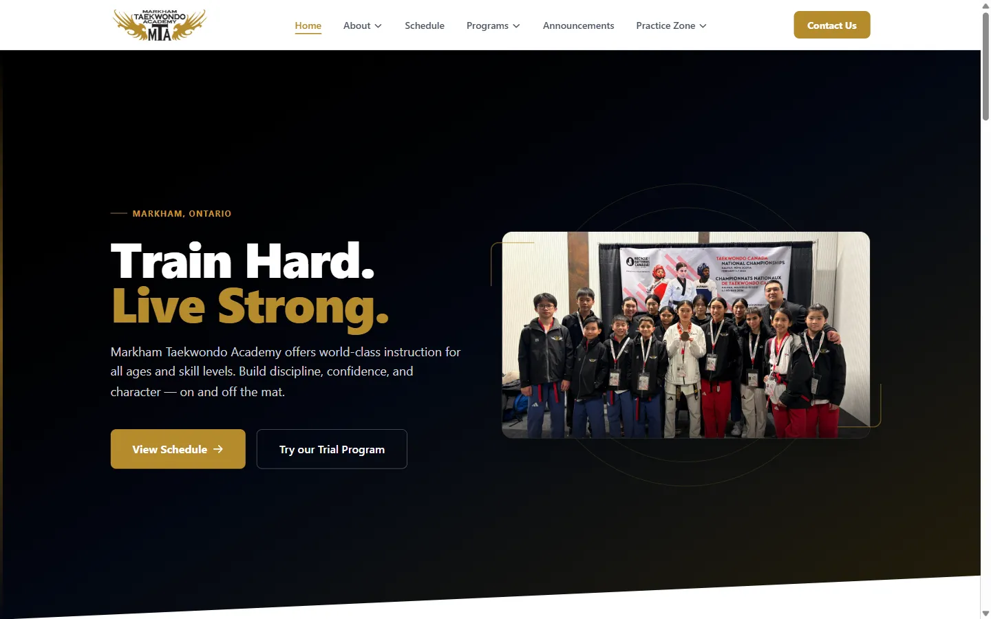 Markham Taekwondo Academy — live site